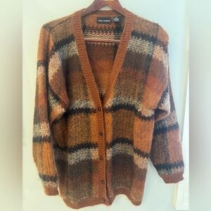 Paul Harris Plaid Wool Mohair Blend Cardigan Sweater Large